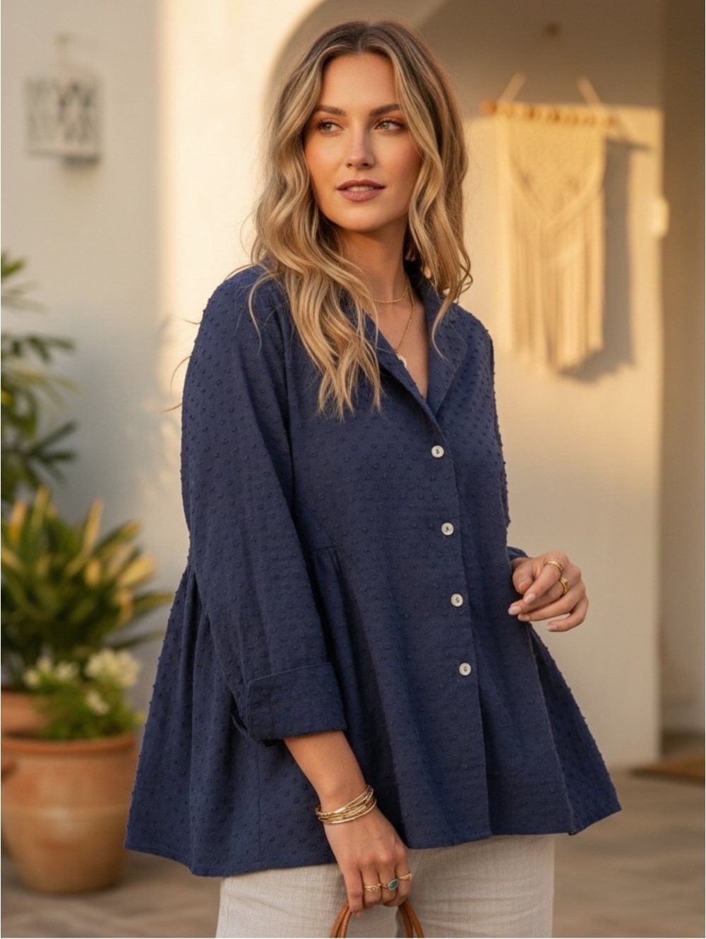 NWT Small Tuckernuck Pomander Place Scarlett Swiss Dot Button Up Blouse